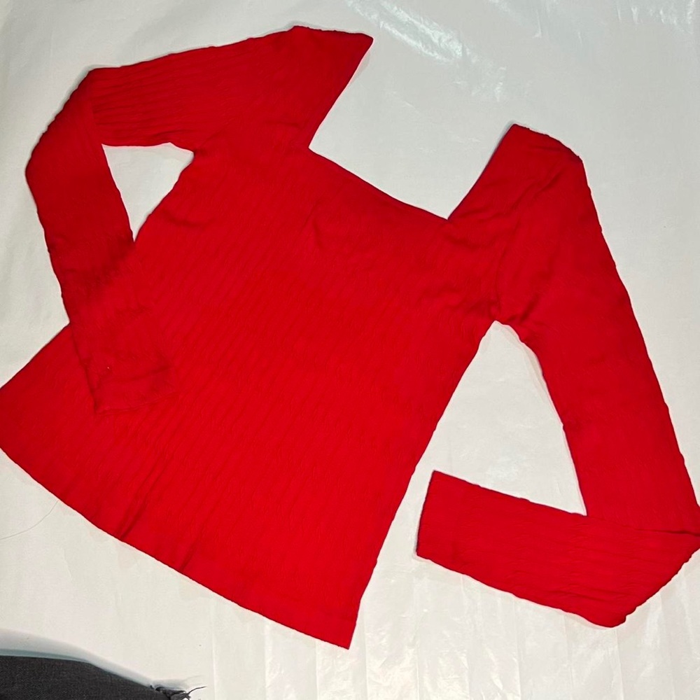 Red square collar sweater